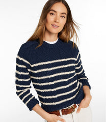 Women's Signature Cotton Fisherman Sweater Crewneck Stripe