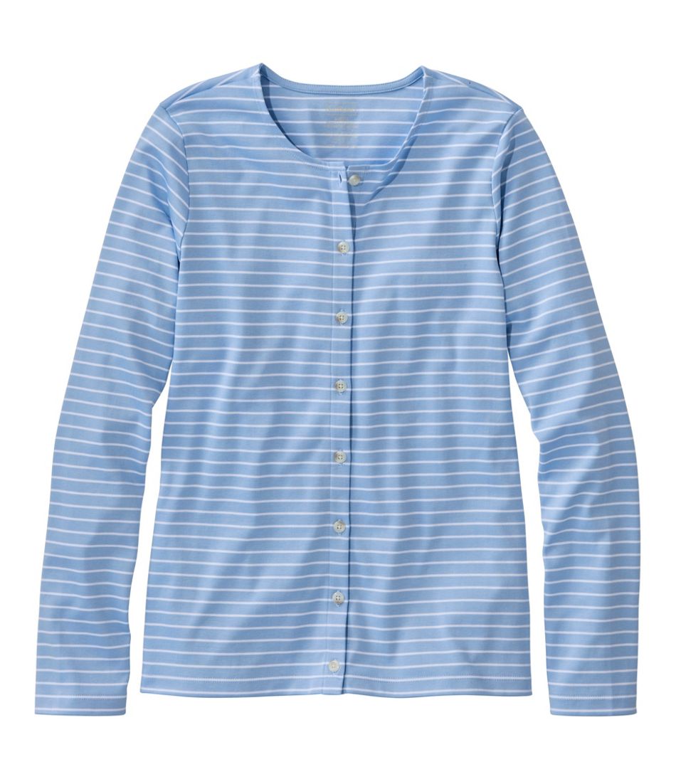 Women's Pima Cotton Tee Long-Sleeve Crewneck Cardigan Stripe