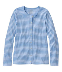 Women's Pima Cotton Tee Long-Sleeve Crewneck Cardigan Stripe