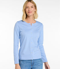 Women's Pima Cotton Tee Long-Sleeve Crewneck Cardigan Stripe