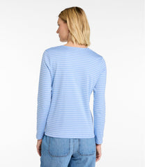 Women's Pima Cotton Tee Long-Sleeve Crewneck Cardigan Stripe