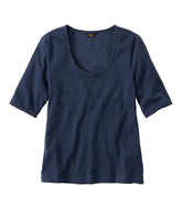 Women's Signature Premium Essential Pointelle Tee Elbow-Sleeve Scoopneck