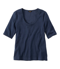 Women's Signature Premium Essential Pointelle Tee Elbow-Sleeve Scoopneck