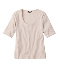 Women's Signature Premium Essential Pointelle Tee Elbow-Sleeve Scoopneck