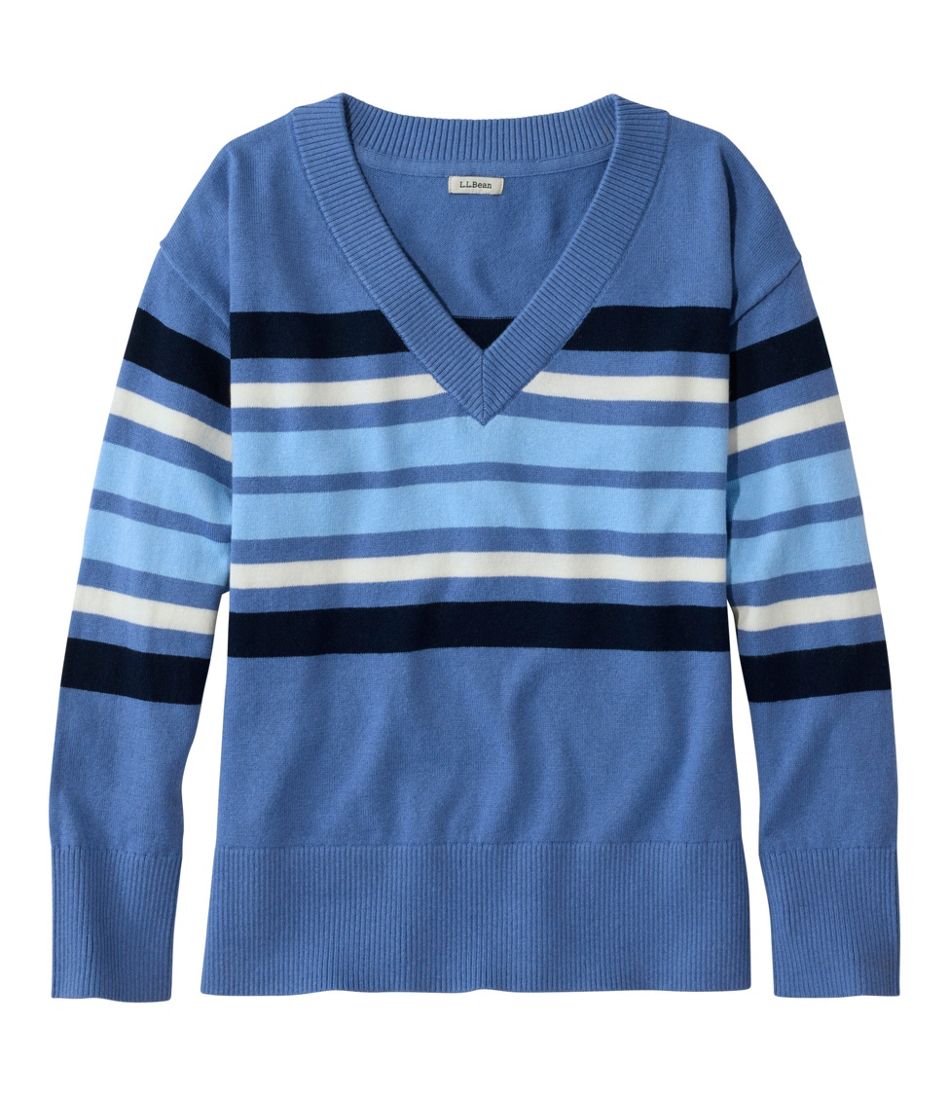 Women's Cotton/Cashmere Sweater V-Neck Stripe