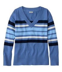 Women's Cotton/Cashmere Sweater V-Neck Stripe
