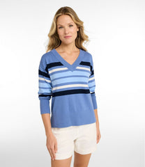 Women's Cotton/Cashmere Sweater V-Neck Stripe