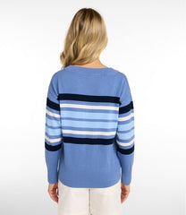 Women's Cotton/Cashmere Sweater V-Neck Stripe