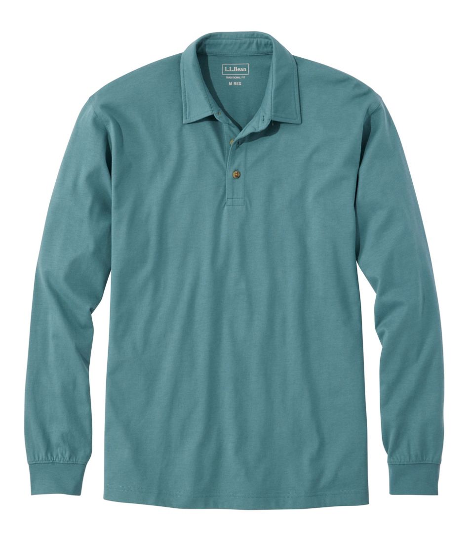 Long-Sleeve Men's Carefree Unshrinkable Polo Without Pocket