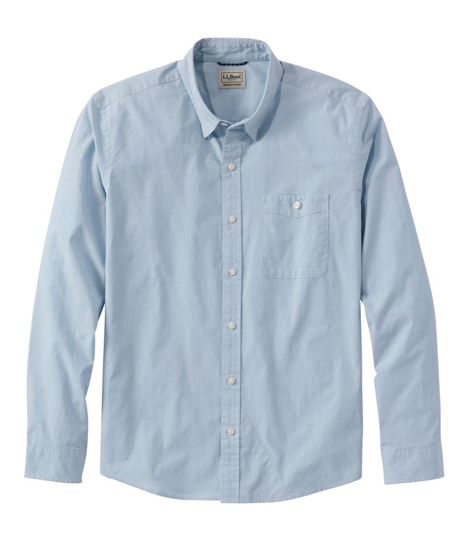Long-Sleeve Men's Comfort Stretch Performance® Chambray Shirt Slightly Fitted Untucked Fit
