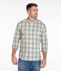 Long-Sleeve Plaid Men's Comfort Stretch Performance® Chambray Shirt Slightly Fitted Untucked Fit