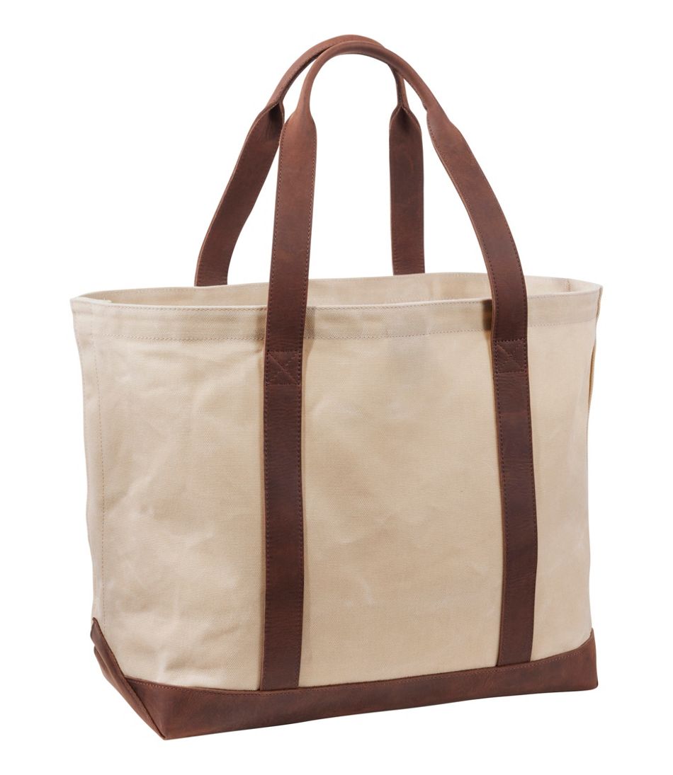 Leather-Trim Waxed Canvas Tote