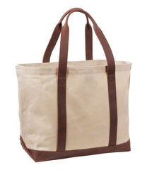 Leather-Trim Waxed Canvas Tote