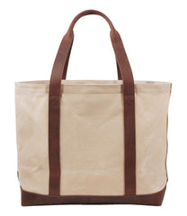 Leather-Trim Waxed Canvas Tote