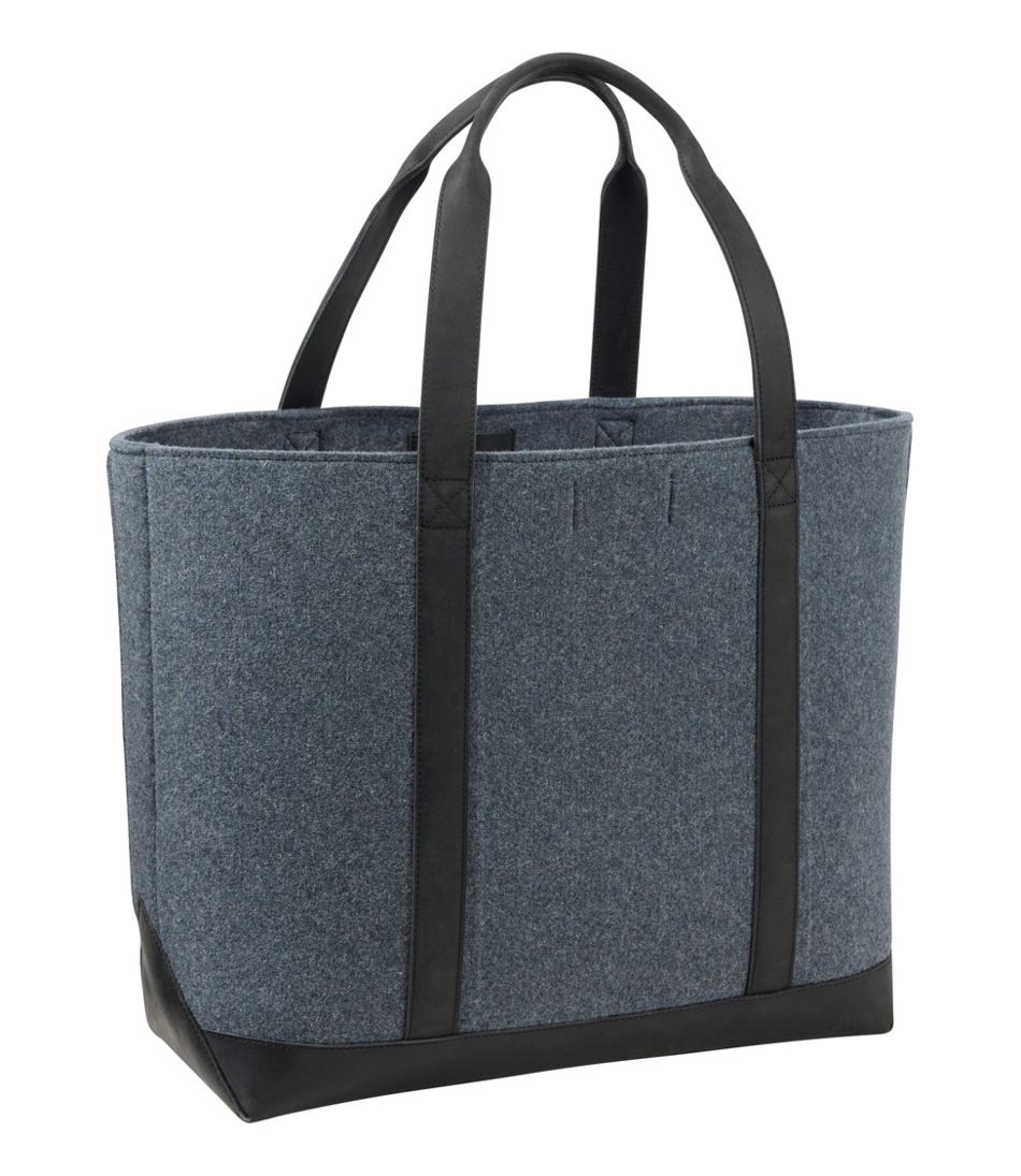 Leather-Trim Wool Tote