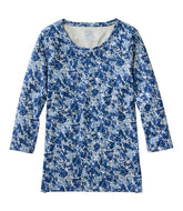 Three-Quarter-Sleeve Print Women's Pima Cotton Shaped Jewelneck Tee