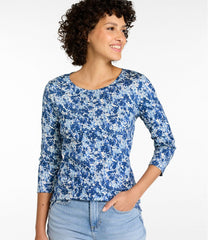 Three-Quarter-Sleeve Print Women's Pima Cotton Shaped Jewelneck Tee