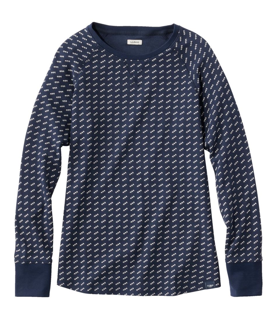 Long-Sleeve Crewneck Stripe Women's Unshrinkable Mini-Waffle Tee