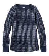 Long-Sleeve Crewneck Stripe Women's Unshrinkable Mini-Waffle Tee