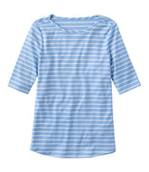 Elbow-Sleeve Boatneck Stripe Women's Pima Cotton Tee