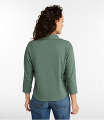 Three-Quarter-Sleeve Splitneck Polo Women's Linen/Cotton Tee