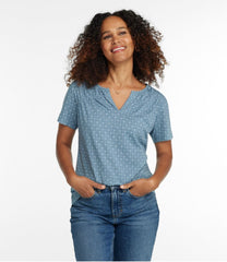 Smocked Notch-Neck Short-Sleeve Print Women's Organic Cotton Tee