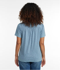 Smocked Notch-Neck Short-Sleeve Print Women's Organic Cotton Tee