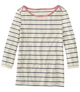Women's Soft Stretch Supima-Blend Tee Three-Quarter-Sleeve Boatneck Stripe