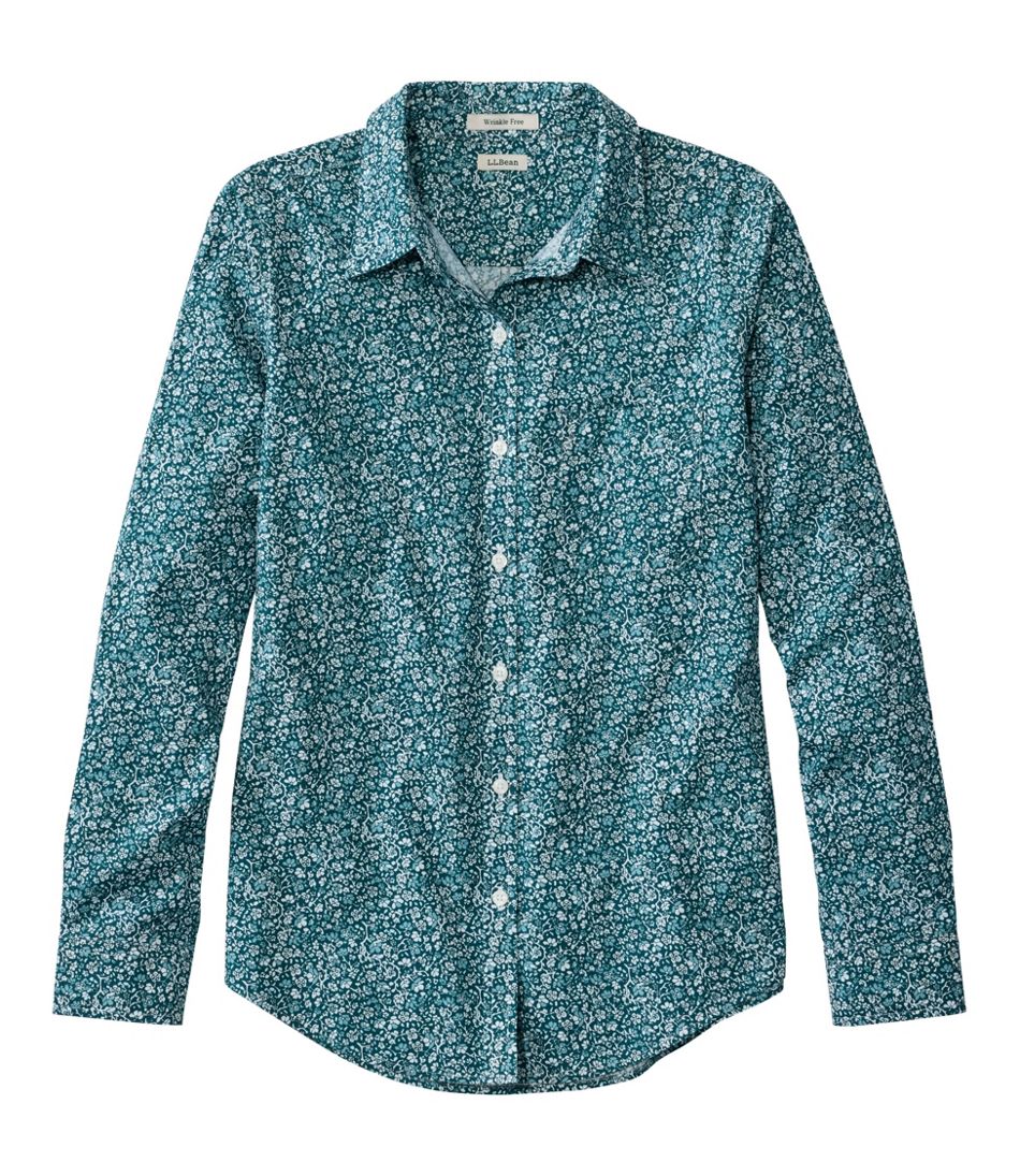 Women's Wrinkle-Free Pinpoint Oxford Shirt Relaxed Fit Long-Sleeve Print