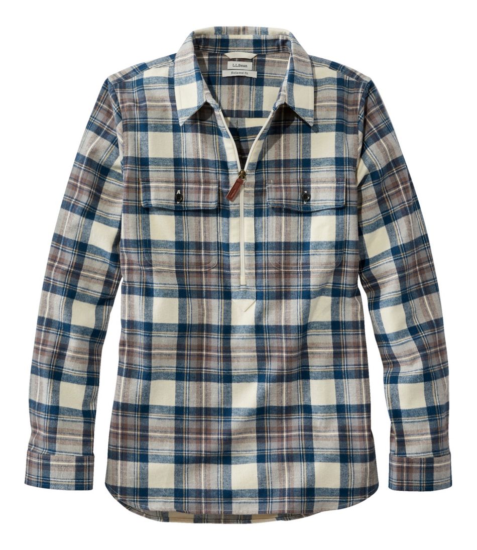 Quarter-Zip Women's Scotch Plaid Flannel Shirt