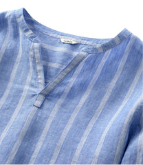 Women's Premium Washable Linen Shirt Splitneck Stripe
