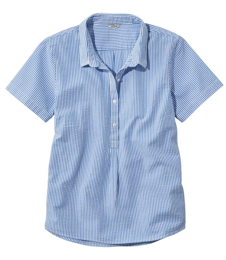 Short-Sleeve Popover Stripe Women's Vacationland Seersucker Shirt