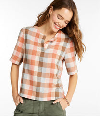 Women's Signature Linen-Blend Splitneck Shirt Short-Sleeve