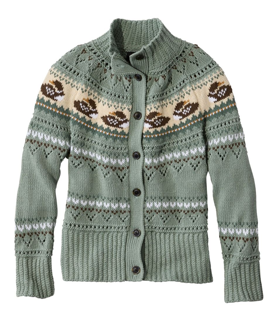 Short Cardigan Fair Isle Women's Signature Cotton Fisherman Sweater