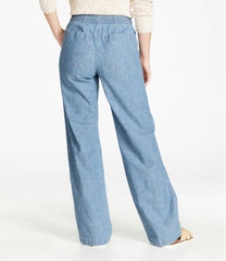 Women's Lakewashed Pull-On Chinos Mid-Rise Wide-Leg Chambray