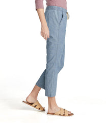 Women's Lakewashed Pull-On Chinos Mid-Rise Chambray Ankle Pants