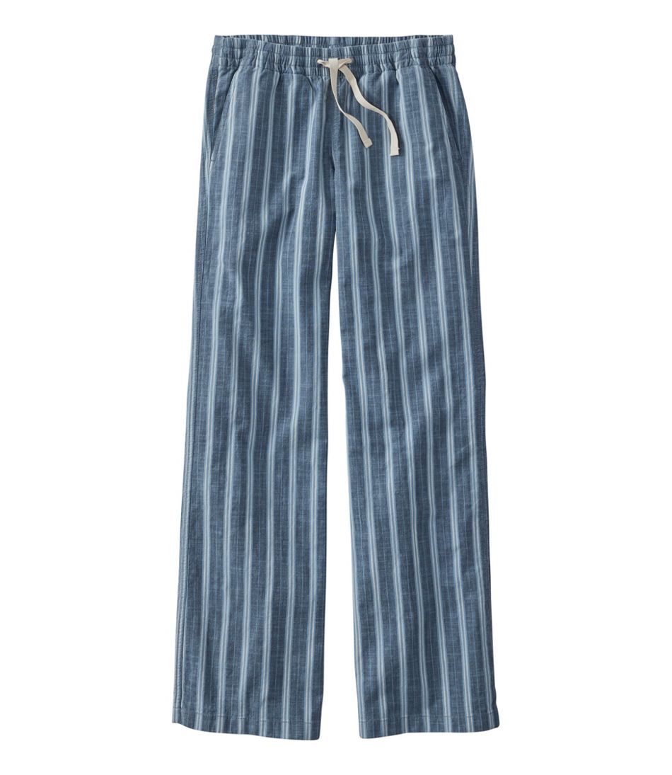 Mid-Rise Wide-Leg Stripe Chambray Women's Lakewashed Pull-On Chinos