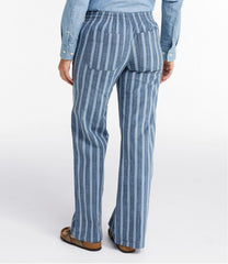 Mid-Rise Wide-Leg Stripe Chambray Women's Lakewashed Pull-On Chinos