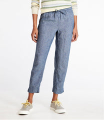 Mid-Rise Tapered-Leg Women's Premium Linen Pull-On Ankle Pants