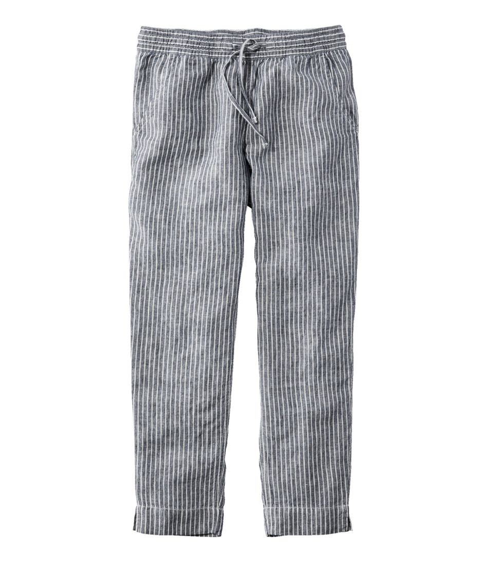 Mid-Rise Tapered-Leg Stripe Women's Premium Linen Pull-On Ankle Pants