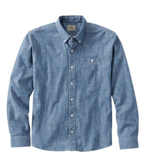 Long-Sleeve Men's Comfort Stretch® Chambray Shirt Traditional Untucked Fit