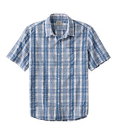Men's Organic Cotton Seersucker Shirt Plaid Slightly Fitted Short-Sleeve
