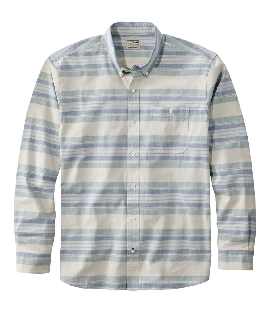 Traditional Untucked Fit Long-Sleeve Stripe Men's Comfort Stretch Chambray Shirt