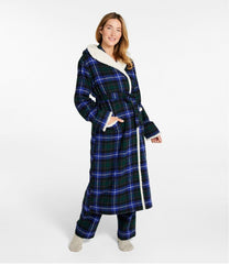 Sherpa-Lined Long Women's Scotch Plaid Flannel Robe
