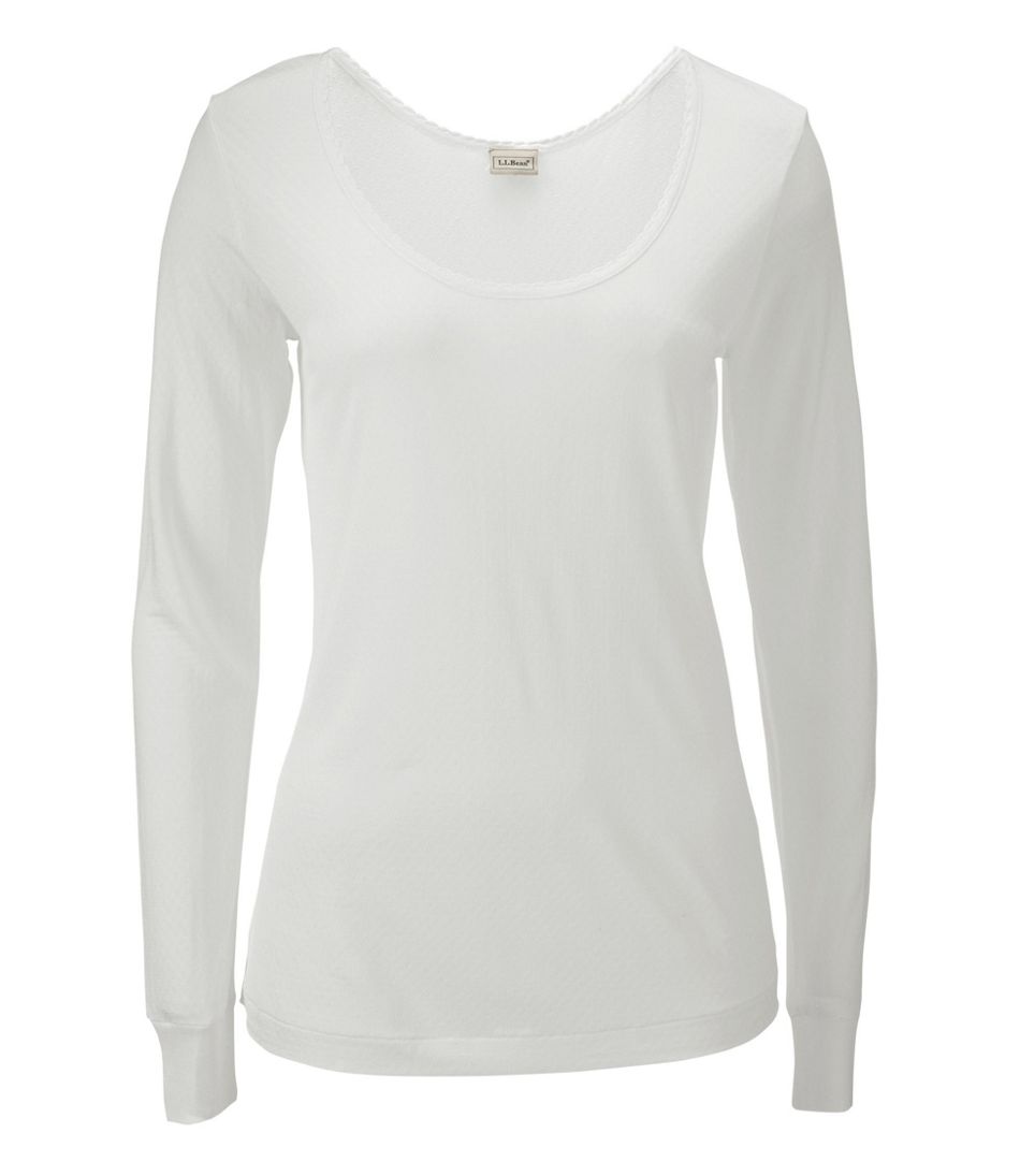 Long-Sleeve Scoopneck Women's Silk Pointelle