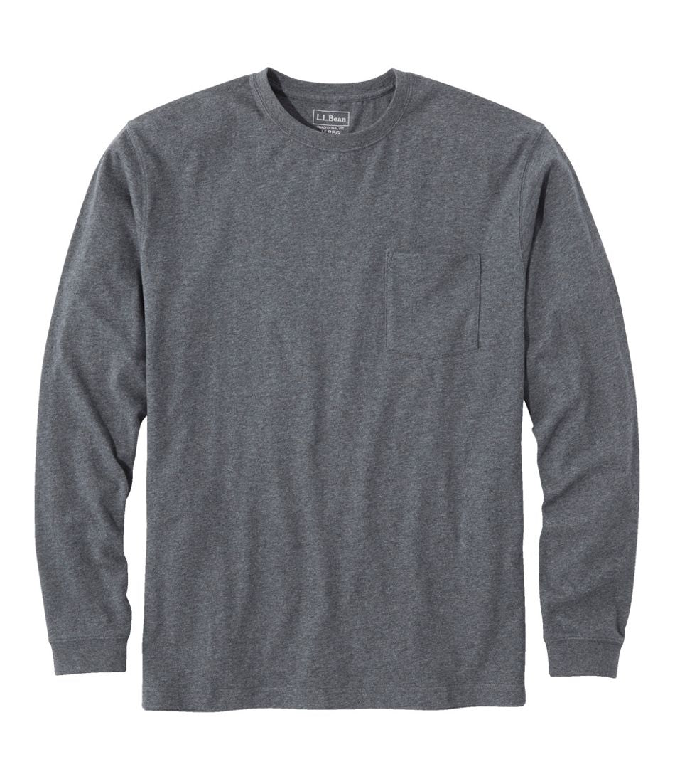 Men's Carefree Unshrinkable Tee with Pocket Traditional Fit Long-Sleeve