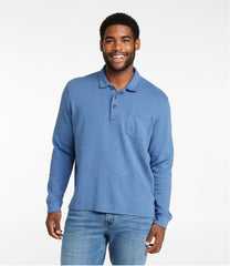 Men's Washed Cotton Double-Knit Polo Long-Sleeve