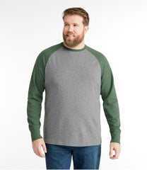 Slightly Fitted Long-Sleeve Colorblock Men's Washed Cotton Double-Knit Crewneck