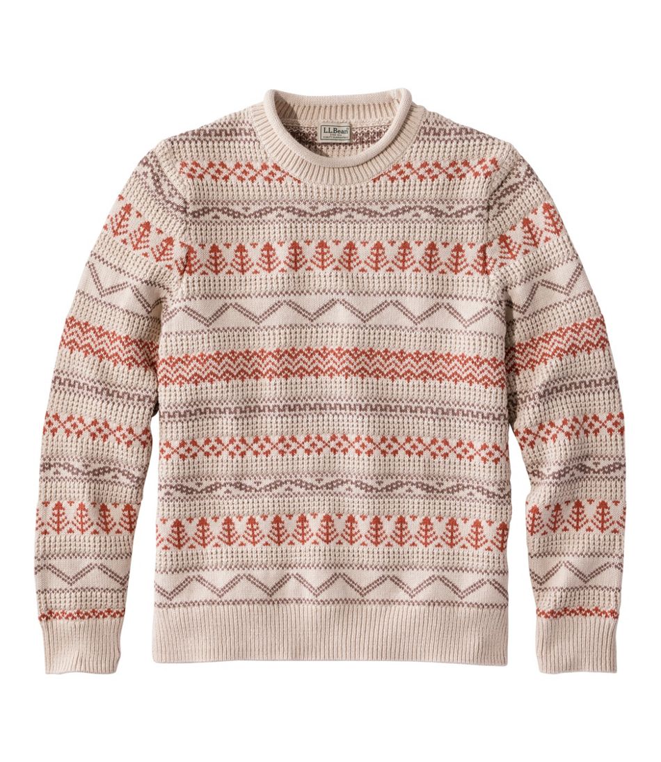 Men's L.L.Bean Organic Cotton Waffle Sweater Crewneck Fair Isle