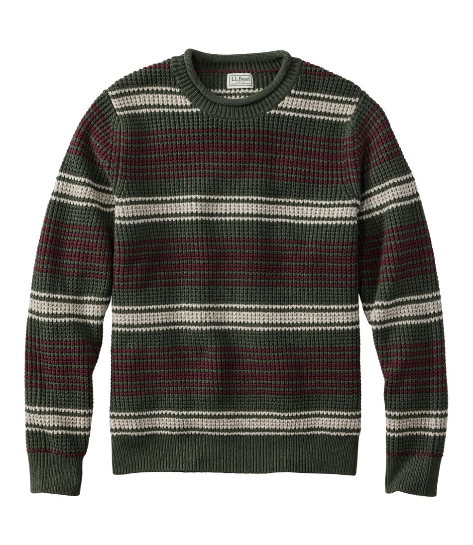 Men's Organic Cotton Waffle Sweater Stripe Rollneck Crew